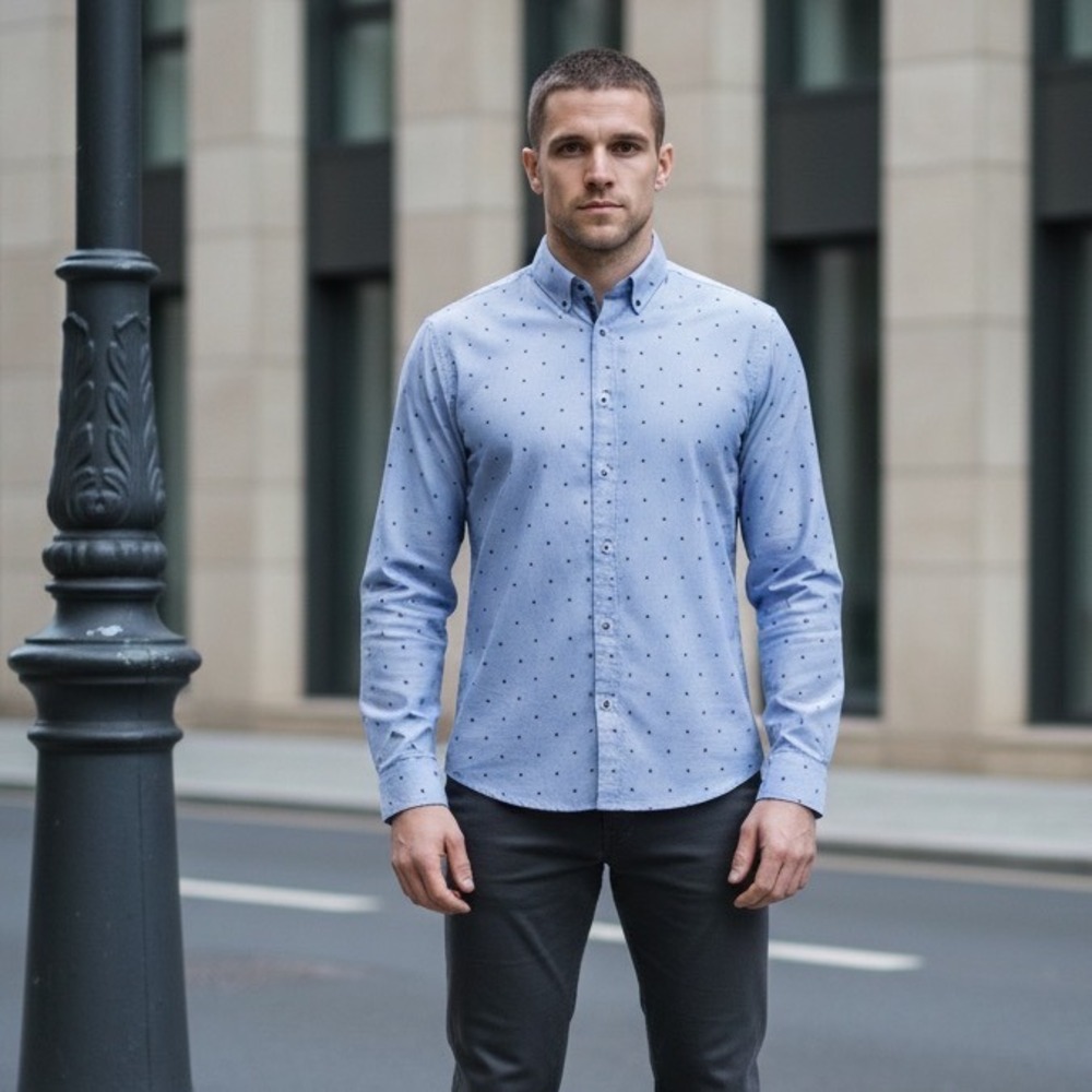 NWT Proper Shirtings‎ Men's Blue Print Button Down Dress Shirt Contemporary Fit